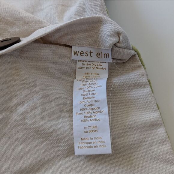 West Elm Green and White Accent Pillow Cover 18" x 18" - Picture 7 of 7